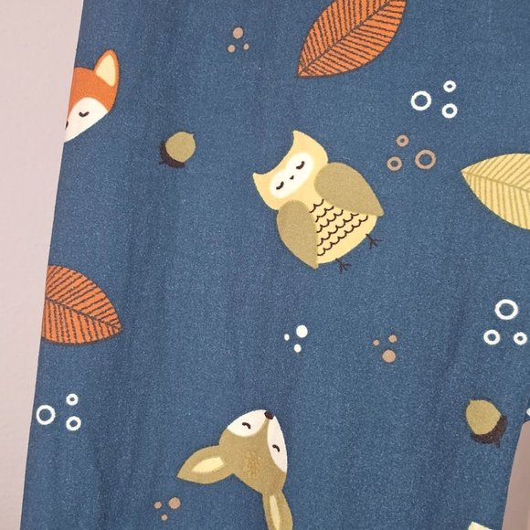 LuLaRoe Stretch Women's Leggings OS Blue Fox Owl Leaves Deer Versatile - Picture 3 of 6